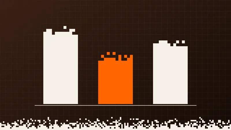 Pixelová ilustrace tří sloupců rozpočtu různé výšky, každý pro jeden zbožový kanál.