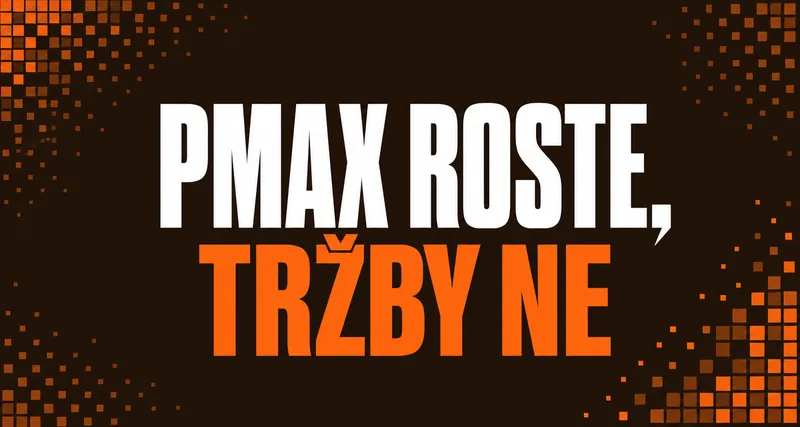 Grafický cover článku o Performance Max a značkových dotazech s pixelovým motivem v oranžových a hnědých tónech