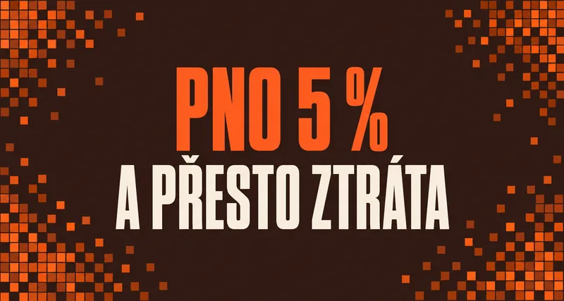 Grafický cover článku PNO 5 % a přesto ztráta s pixelovým motivem v oranžových a hnědých tónech