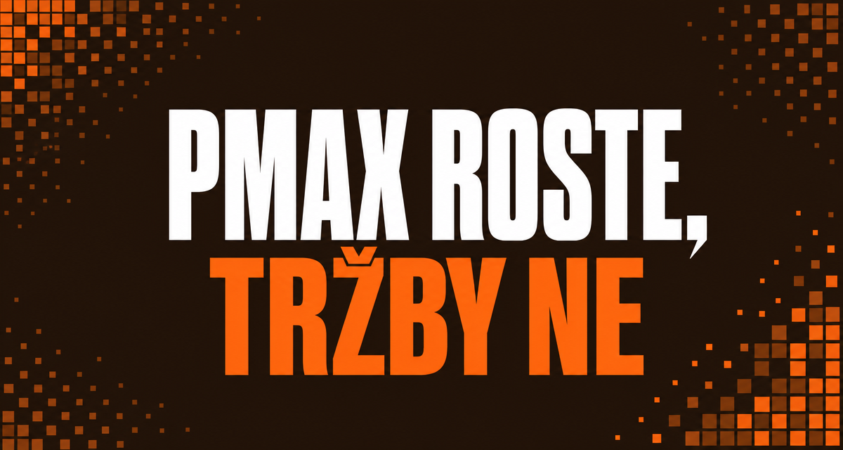 Grafický cover článku o Performance Max a značkových dotazech s pixelovým motivem v oranžových a hnědých tónech