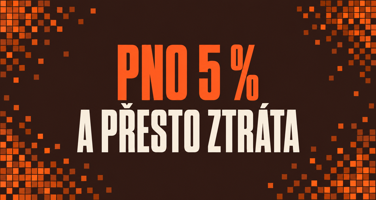 Grafický cover článku PNO 5 % a přesto ztráta s pixelovým motivem v oranžových a hnědých tónech