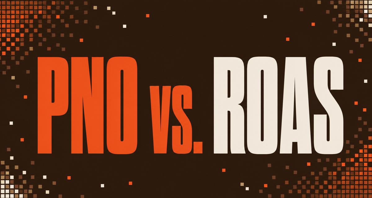 Grafický cover článku PNO vs. ROAS s pixelovým motivem v oranžových a hnědých tónech